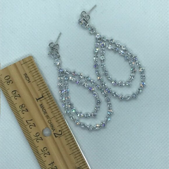 💎”Regina" 9CTW Marquise & Round Cut Stones Open Pear Drop Earrings - Silver  ❤️ - Picture 2 of 5